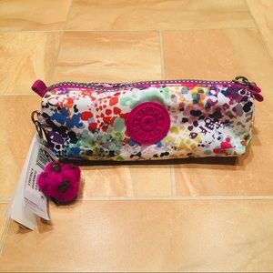 NWT Kipling Graphic Rainbow Paint Splatter Zipper Pencil Pouch Case